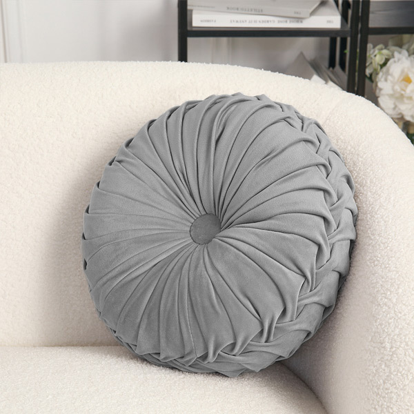 Livingandhome Round Pleated Pumpkin Velvet Cushion 35cm