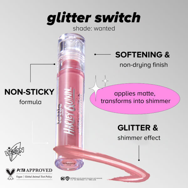 Lottie London x Harley Quinn Wanted Glitter Switch Lipstick