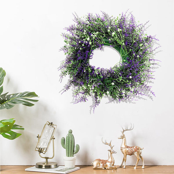 Livingandhome Round Artificial Lavender Flower Wreath