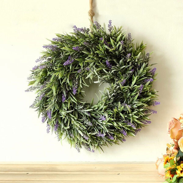 Livingandhome Round Artificial Lavender Hanging Wreat