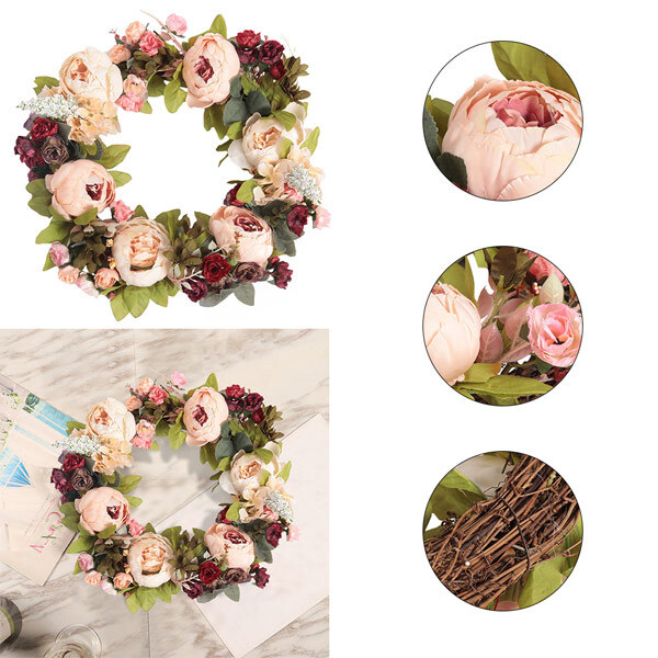 Livingandhome Artificial Peony Mixed Flowers Wreath