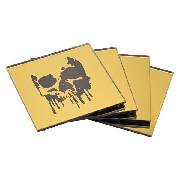 Hocus Pocus Gold & Black Mirror 4 Skull Silhouette Coasters