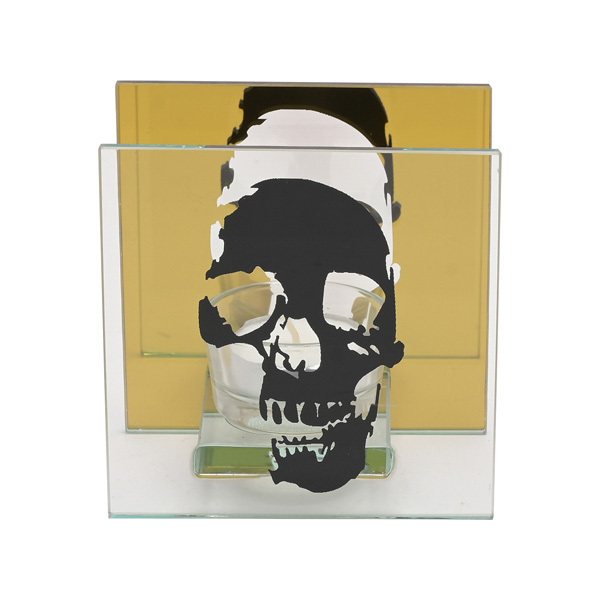 Hocus Pocus Gold and Black Mirror Skull Tealight Holder