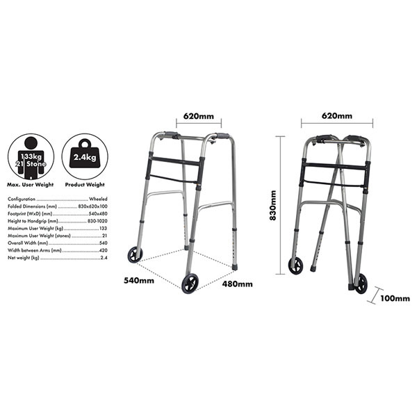 Aidapt Lightweight Folding Walking Frame Wheeled