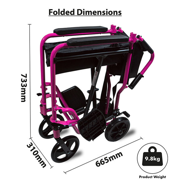 Aidapt Aluminium Transport Wheelchair Pink