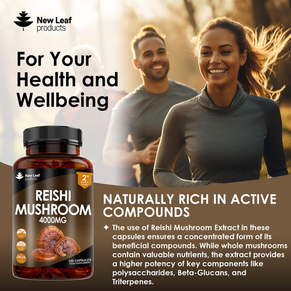 New Leaf Reishi Mushroom 4000mg Capsules 100% Fruiting Body