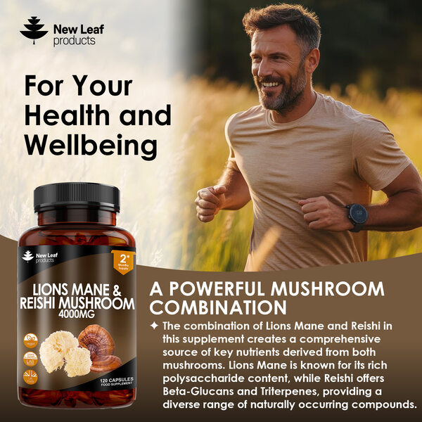 New Leaf Lions Mane & Reishi Potent 4000mg Vegan Capsules