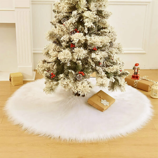 Livingandhome Snow White Plush Christmas Tree Skirt Middle