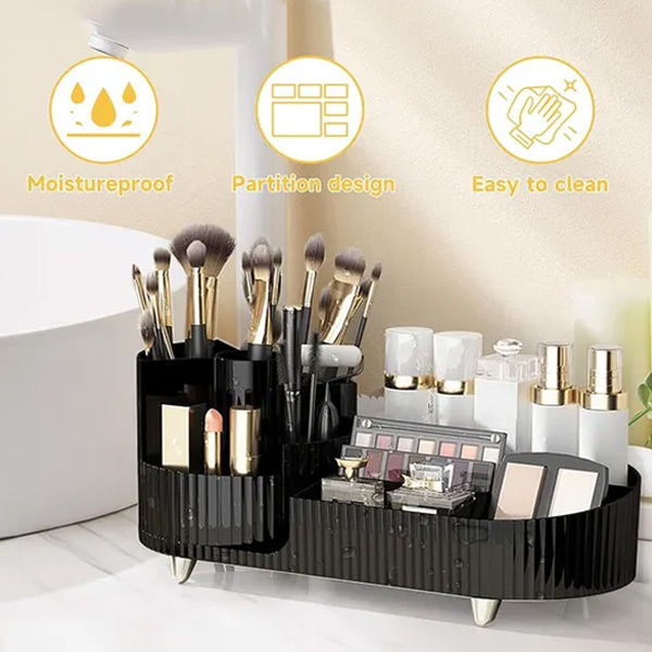 Livingandhome Makeup Organizer with Rotating Brushes Holder