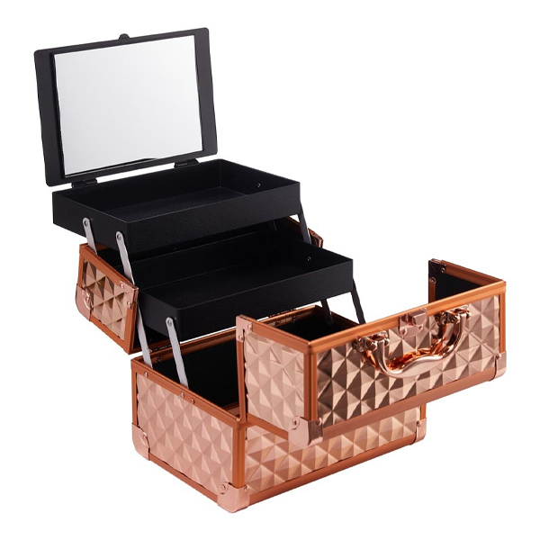 Livingandhome Pink Cosmetic Box 2 Trays with Mirror