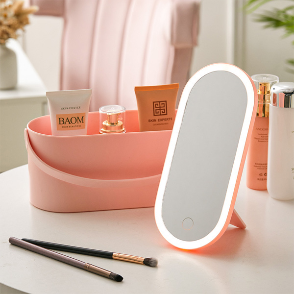 Livingandhome Portable Travel Makeup Box with LED Mirror