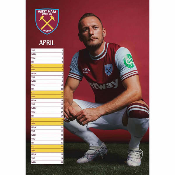 West Ham United FC 2025 A3 Wall Calendar