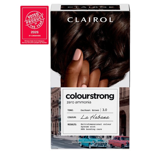 Clairol Colour Strong Permanent Hair Dye 3.0 Darkest Brown