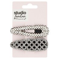 Studio London Black Crystal Embellished Clips 2pk