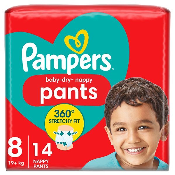 Pampers Baby Dry Nappy Pants Size 8, 14 Nappies, 19kg+