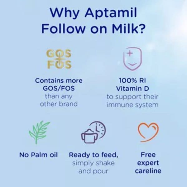 Aptamil 2 Follow On Baby Milk Formula Liquid 6-12 Mths 200ml