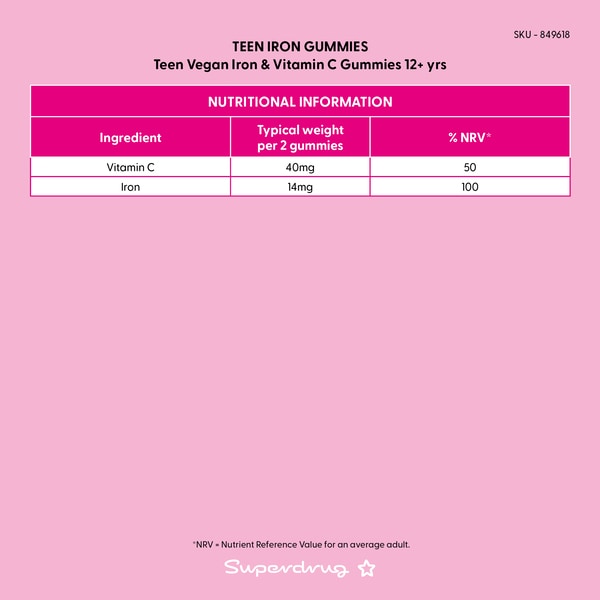 Superdrug Teen Iron 12+ Vegan Gummies 30s