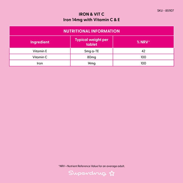Superdrug Iron 14mg & Vitamin C 60s
