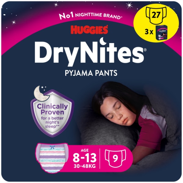 HUGGIES DRYNITES AGE 8-13 GIRL X9