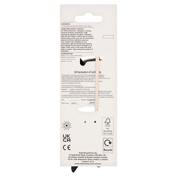 Superdrug Round Metal Sunglasses Black & Gold