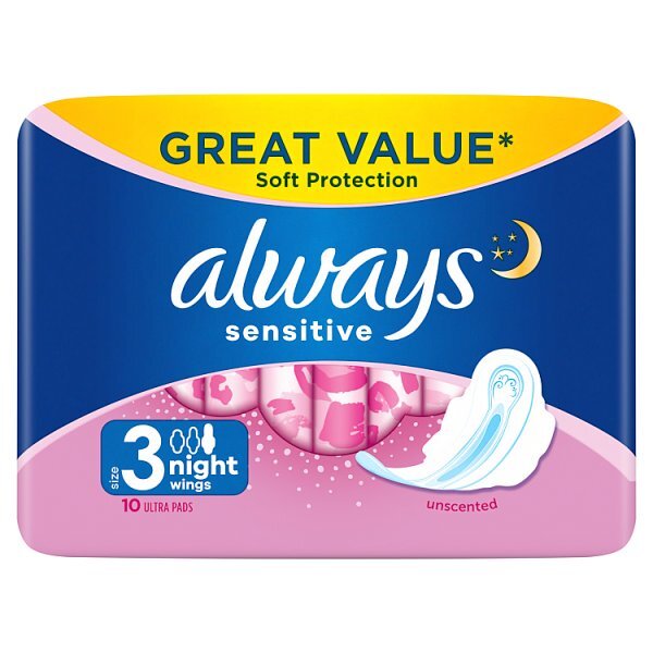 Always Sensitive Night Ultra (Size 3) Sanitary Towels x10