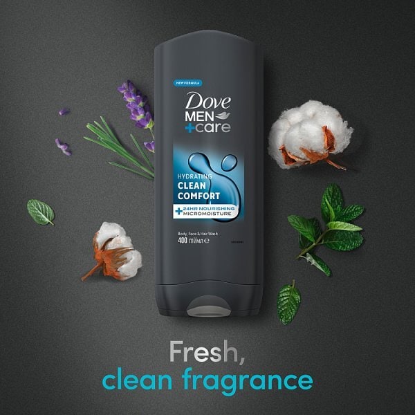 Dove Men+Care Hydrating Clean Comfort 3in1 Hair Face & Body Wash 400ml