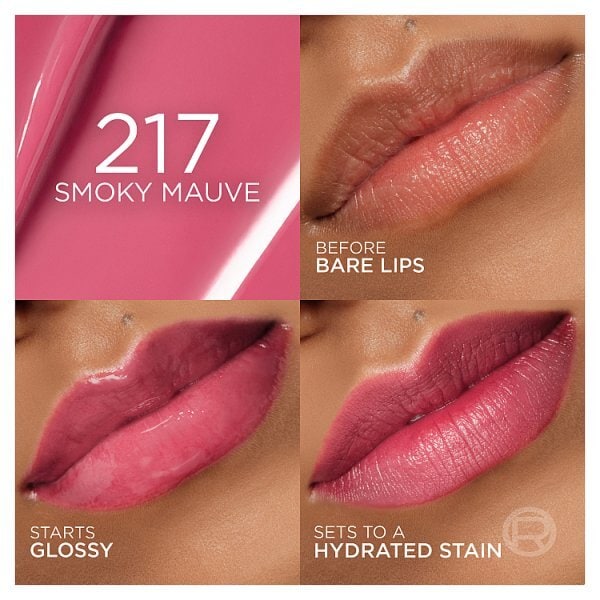 L'Oréal Paris Lip Tint, Hyaluron Tint Lip Stain Serum, Up to 2x More Hydrated Lips, 217 Smokey Mauve