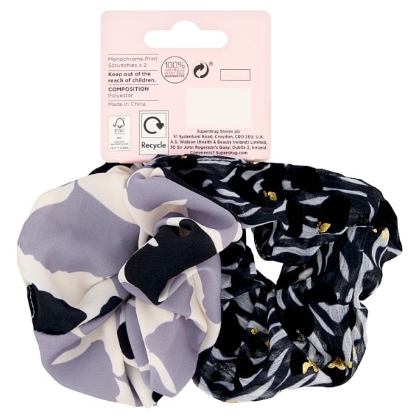 DNR Studio London Monochrome Print Scrunchies 2pk