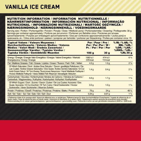 Optimum Nutrition Vanilla Ice Cream Whey Protein Powder 900g