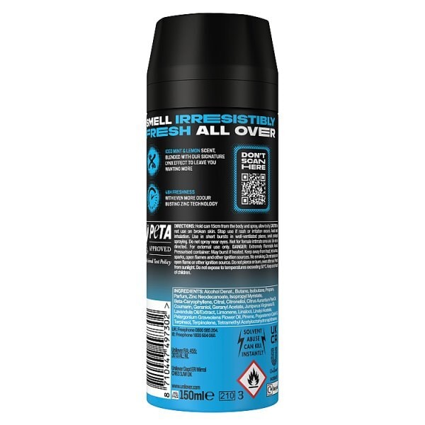 DNR Lynx Deodorant Bodyspray Aerosol Ice Chill 150ml