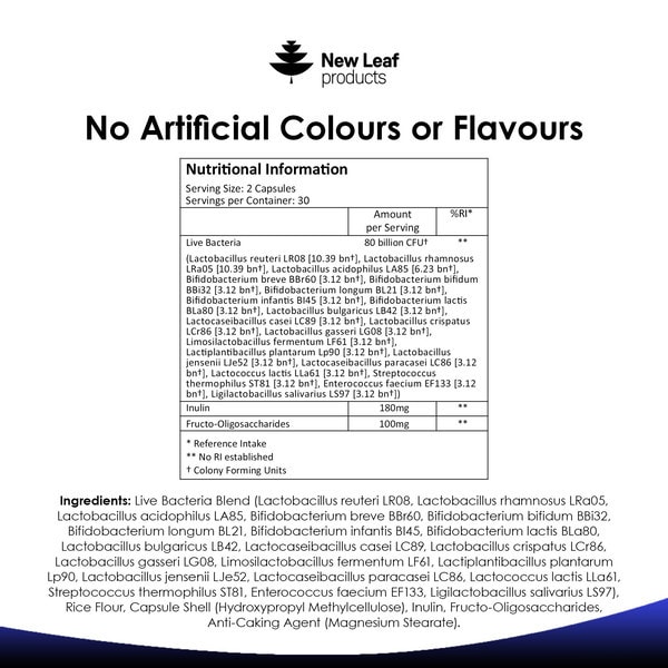 New Leaf Bio Cultures Complex + Inulin & Fos - 60 Vegan Caps