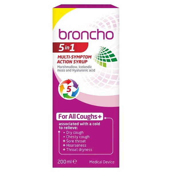 Broncho 5 in 1 multi-symptom action cough syrup 200ml