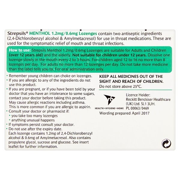 Strepsils Sore Throat Menthol Lozenges 36s