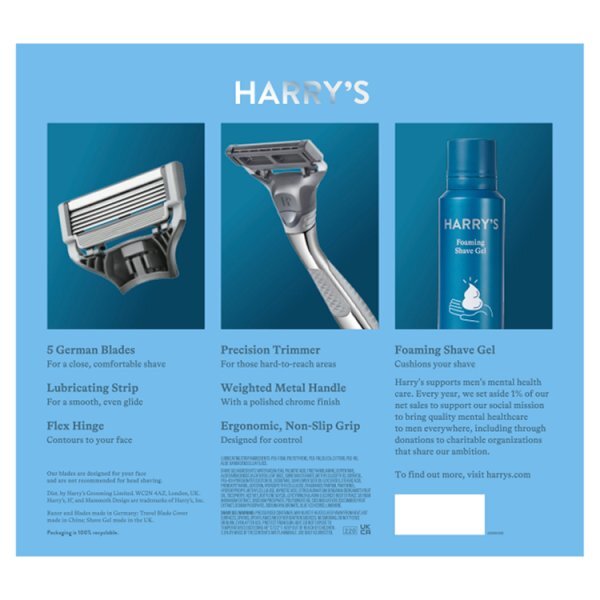 HarryS Men's Chrome Gift Set - 3 Razor Blades + Shave Gel