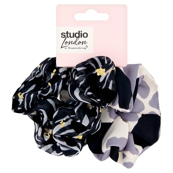 DNR Studio London Monochrome Print Scrunchies 2pk