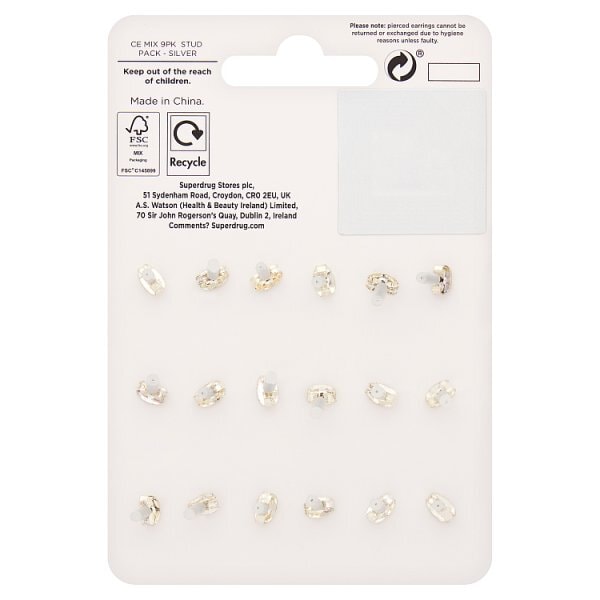 Superdrug Mix Silver Tone 9 Stud Pack