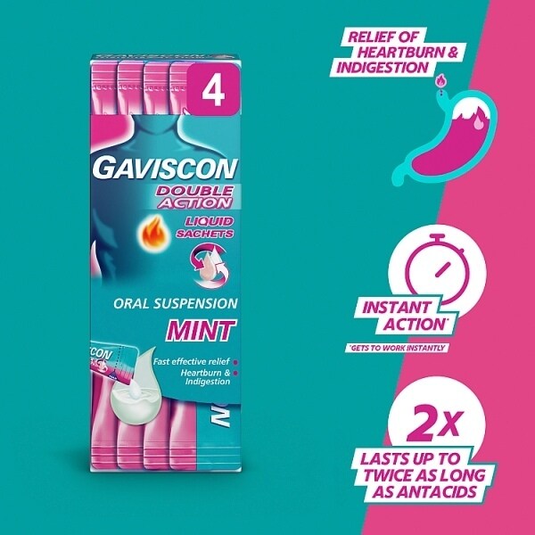 Gaviscon Heartburn Double Action Liquid Satchets Mint 4s