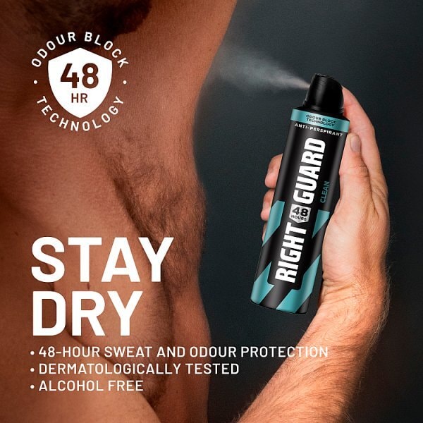 Right Guard Men 48h Anti-Perspirant Deodorant, Clean 250ml