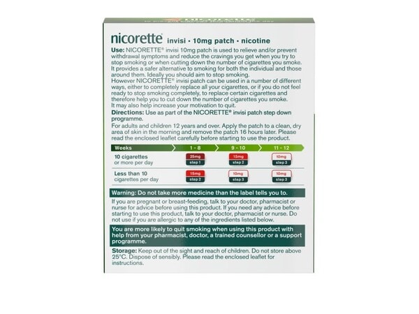 Nicorette Step 3 Invisi 10mg Patch Nicotine 7 Patches