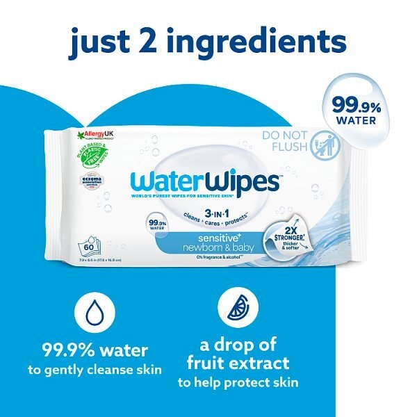 Waterwipes Sensitive Newborn Biodegradable Baby Wipes 60 Pk