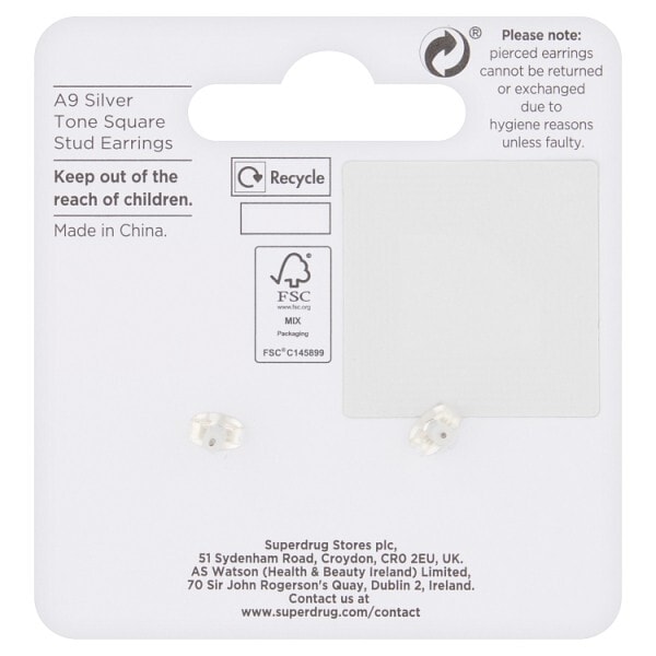 Superdrug Silver Tone Square Stud Earrings