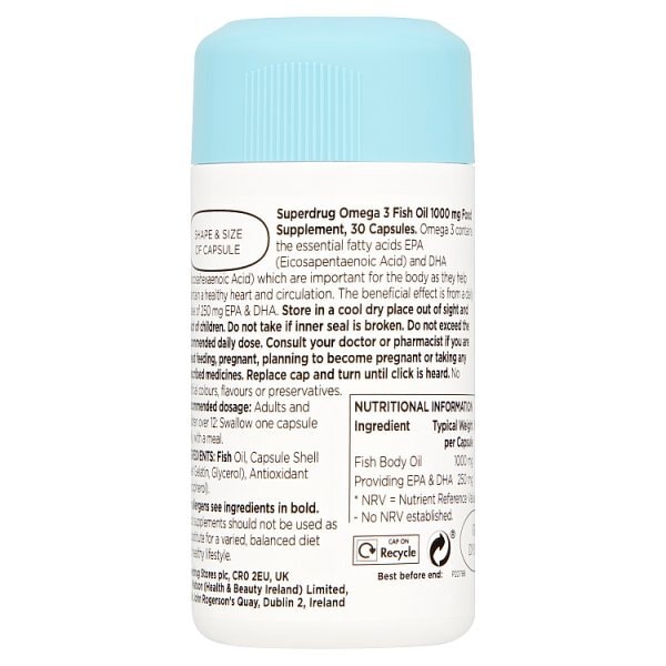 Superdrug Omega 3 Fish Oil 1000mg High Strength 30 Capsules