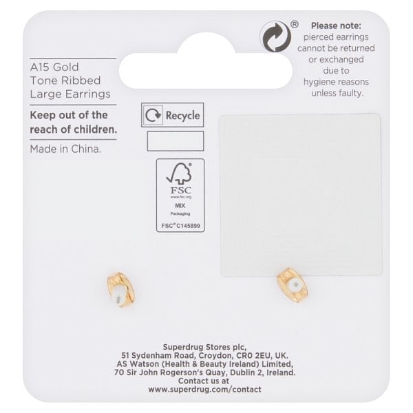 Superdrug Gold Tone Ribbed Large Earrings