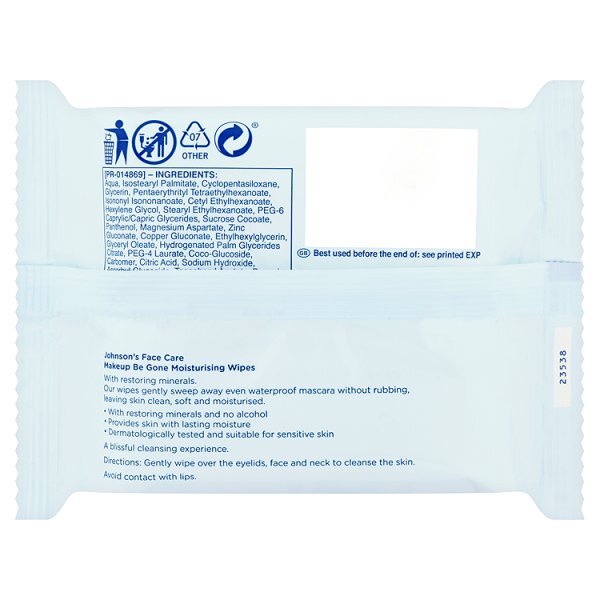 Johnson's Face Care Makeup Be Gone Moisturising Wipes x25