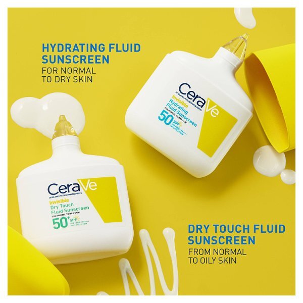 CeraVe Invisible Hydrating Fluid Sunscreen SPF 50 for normal to dry skin with 3 essential ceramides 50ml