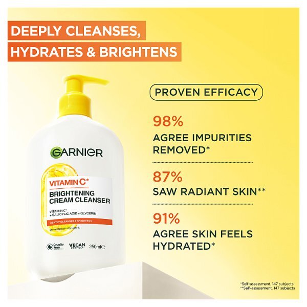 Garnier Vitamin C Brightening Cream Cleanser for Glowing Skin 250ml