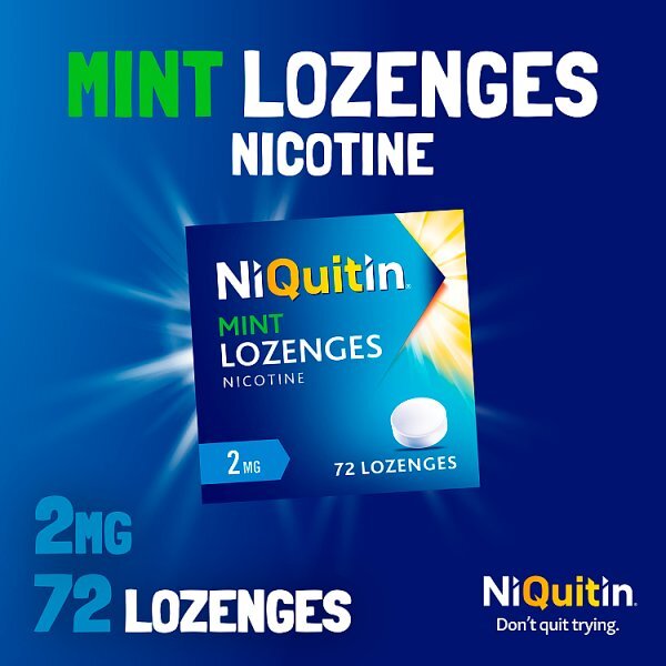 NiQuitin Mint 2mg Lozenges, 72 Lozenges- Quit Smoking Aid