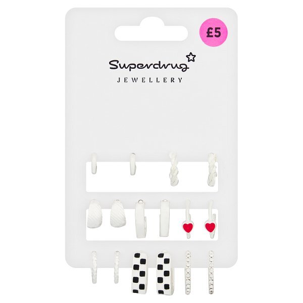 Superdrug Checkerboard Multipack Silver Tone Earrings 8pk