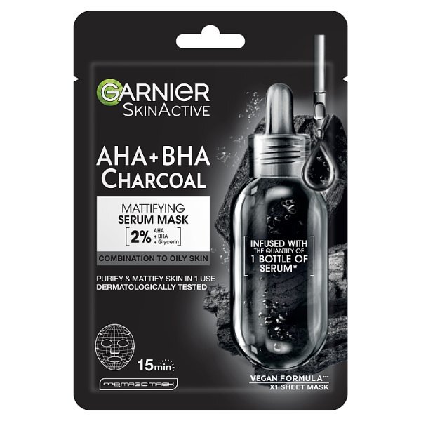 DNR Garnier AHA BHA Charcoal Mattifying Serum Sheet Mask for Oily Skin