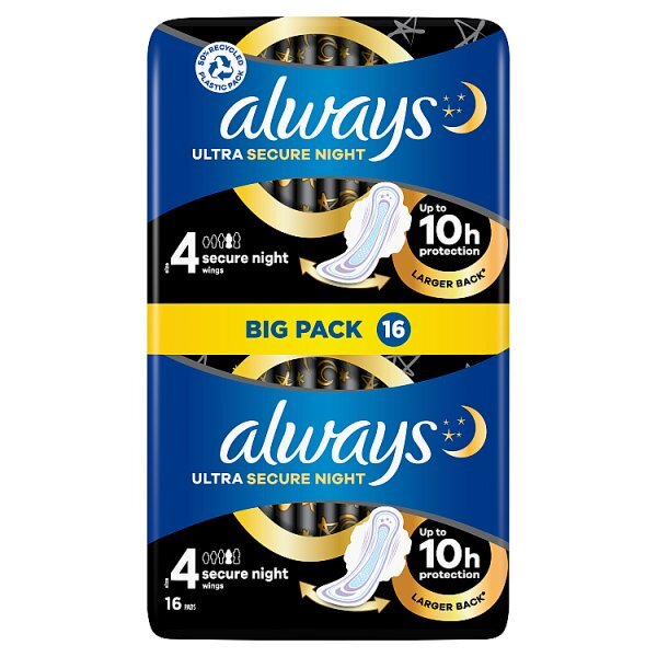 Always Ultra Sanitary Towels Secure Night Wings Size 4 16CT